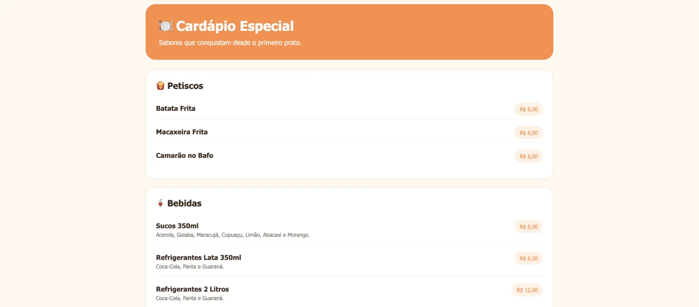 Projeto Cardápio Digital construído no treinamento